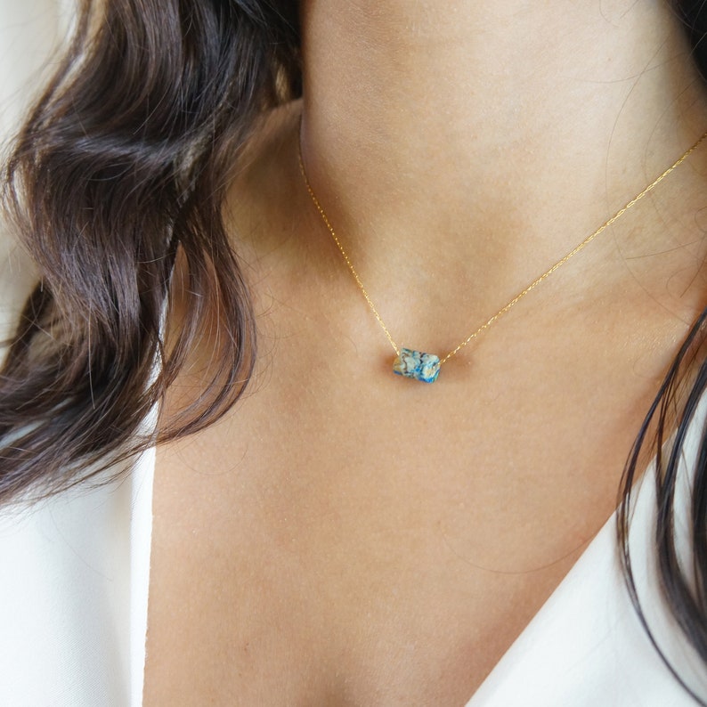 Raw Blue Chrysocolla Necklace Rough Stone Pendant Necklace image 1