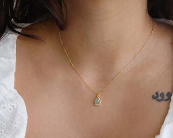 Green Aventurine Drop Necklace: Gold Dainty Stone Pendant