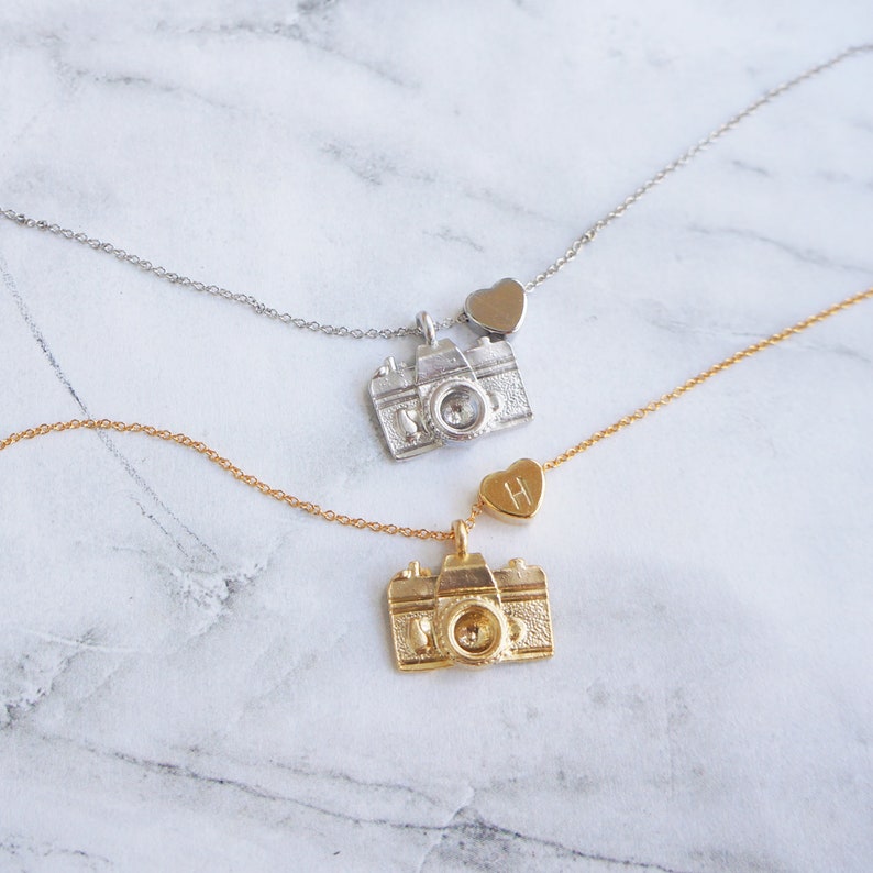 Camera Personalized Necklace Gold Charm Necklace Camera Necklace Best Friend Gift Silver Necklace Graduation Gift Custom Heart Necklace image 4