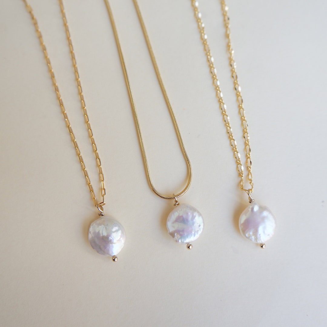 Pearl Necklace Dainty Coin Pearl Charm Necklace Friendship Necklace ...