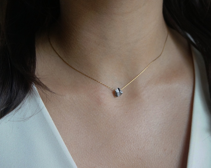 Raw Black Pyrite Necklace: Rough Stone Pendant, Layering Necklace