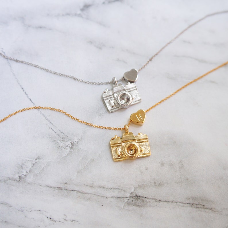 Camera Personalized Necklace Gold Charm Necklace Camera Necklace Best Friend Gift Silver Necklace Graduation Gift Custom Heart Necklace image 8