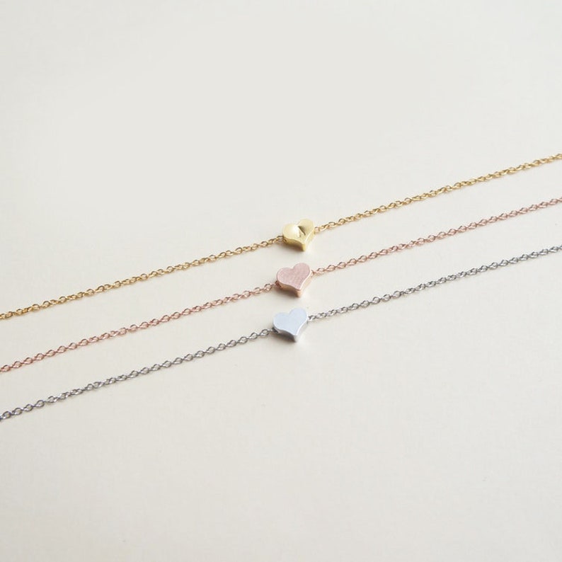 Dainty Necklace Tiny Heart Minimalist Heart Necklace Tiny Hand Stamped Initial CUSTOM Gift Friendship Necklace Bridesmaid Gift Tiny Necklace image 2