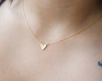Dainty Hand Stamped Heart Necklace: Personalized Matte Gold or Silver