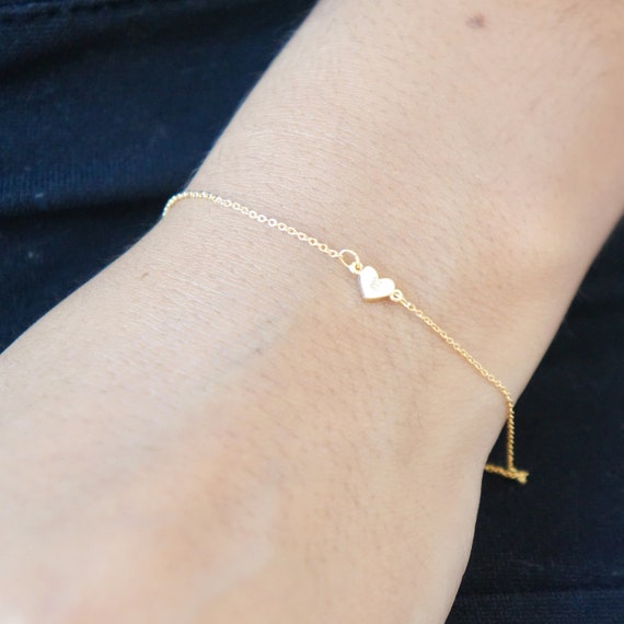 Gold Tiny Heart Bracelet, Engraved, Personalized Dainty Bridesmaid Gift, Wedding Bridal Party Gift, Mother and Daughter Bracelets, Lovers