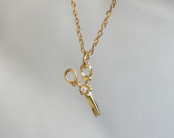 Mini Scissors Charm Necklace, Gold Plated Stainless Steel Chain, Teacher Gift