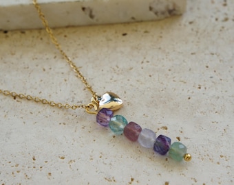 Collar de fluorita, colgante natural con forma de corazón, diseño sencillo y minimalista, collar de energía espiritual.