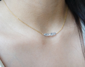 Tiny Herkimer Necklace Dainty Raw Bar Diamond Necklace Raw Crystals Natural Herkimer Crystals April Birthstone Necklace FLTCH