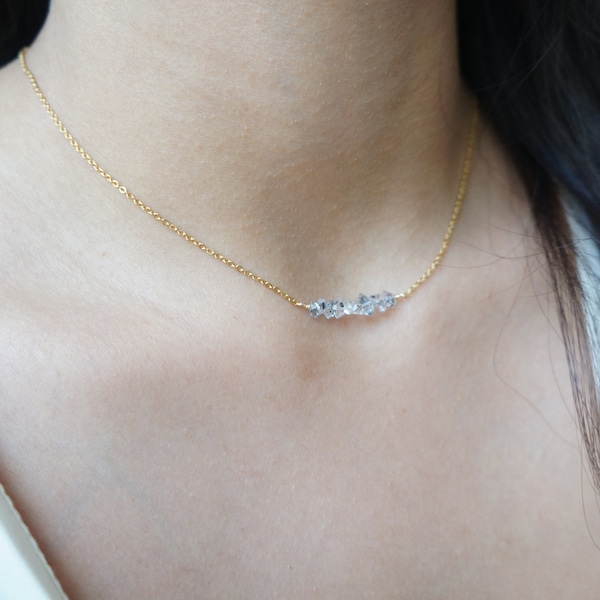 Tiny Herkimer Necklace Dainty Raw Bar Diamond Necklace Raw Crystals Natural Herkimer Crystals April Birthstone Necklace FLTCH