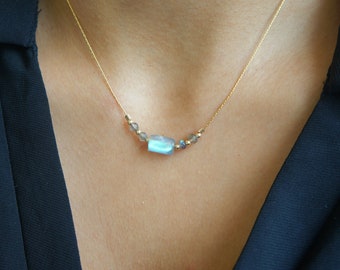 Dainty Labradorite Necklace: 14kt Gold Filled Beaded Chain