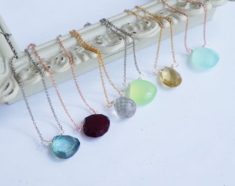 Dainty Gemstone Necklace: Natural Stone, Gold/Silver/Rose Gold Plated