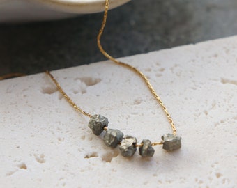 Tiny Raw Pyrite Stone Necklace, Pyrite Crystal Pendant, Healing Stone Jewelry, Raw Pyrite Gift, Spiritual Crystal Necklace for Her