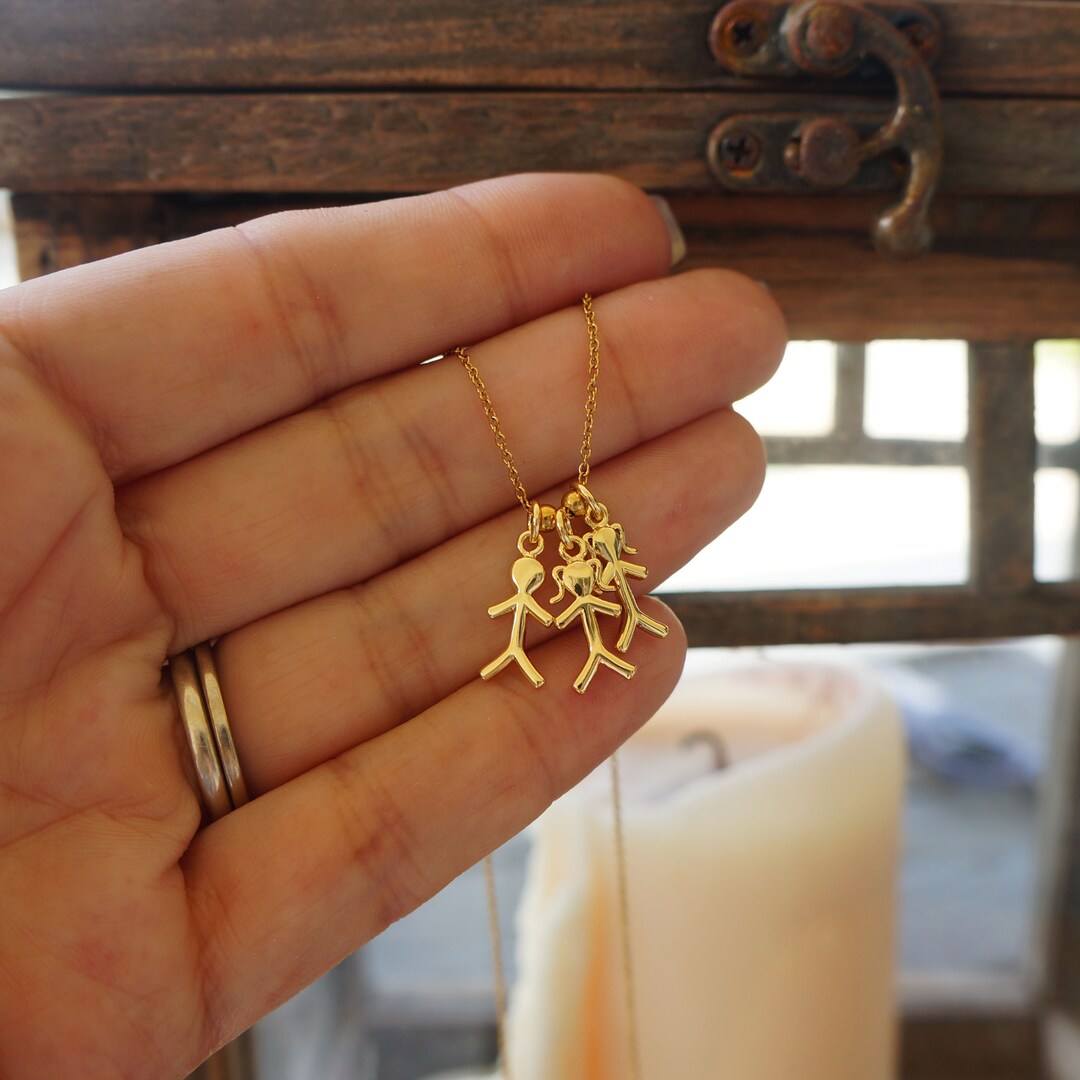 Tiny Boy Girl Gold Charm Necklace Jewelry for Mom Family Necklace