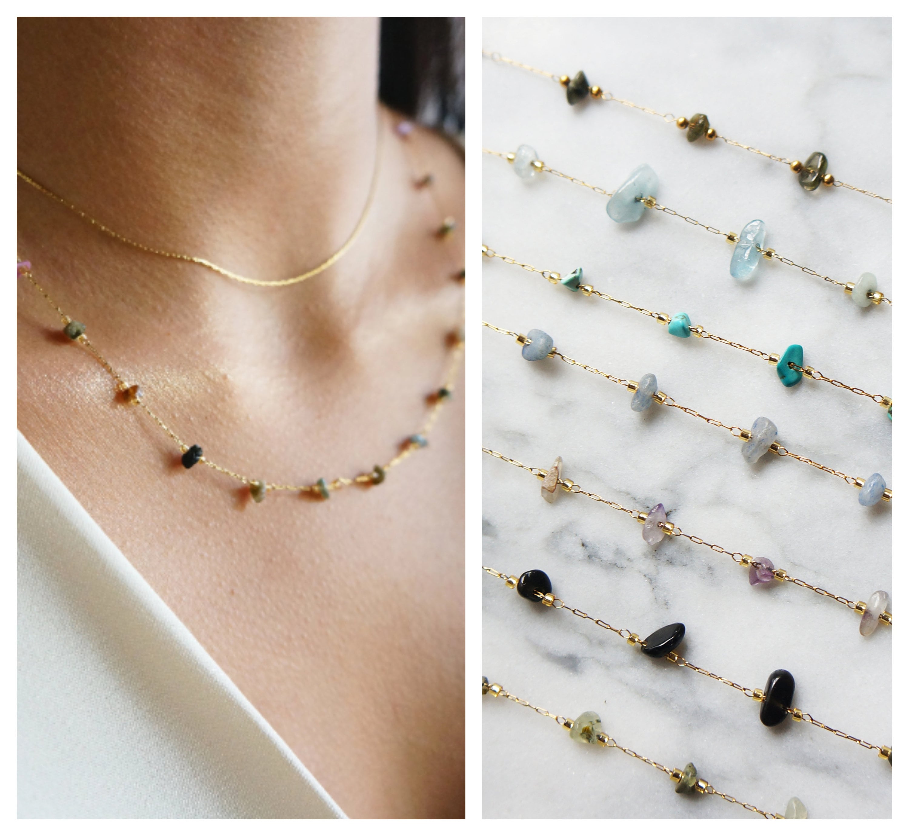 Delicate Gemstone Chain Necklace SET OF 