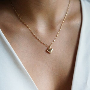 Dainty Heart Necklace Gold Heart Love Necklace Puffy Heart Necklace Dainty Gift Idea for Women Girl Best Friend image 3