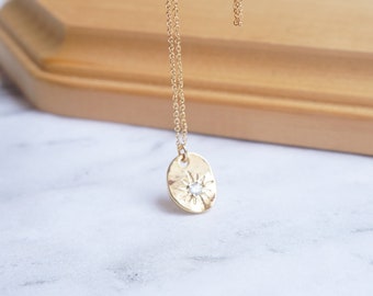 Tiny Sun Necklace Gold Sun Star Necklace Dainty Necklace Starburst CZ Charm Necklace Delicate Minimal Necklace