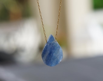 Raw Blue Kyanite Crystal Necklace: Bohemian Healing Stone Jewelry