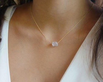 Raw Kunzite Crystal Necklace: Natural Stone Pendant