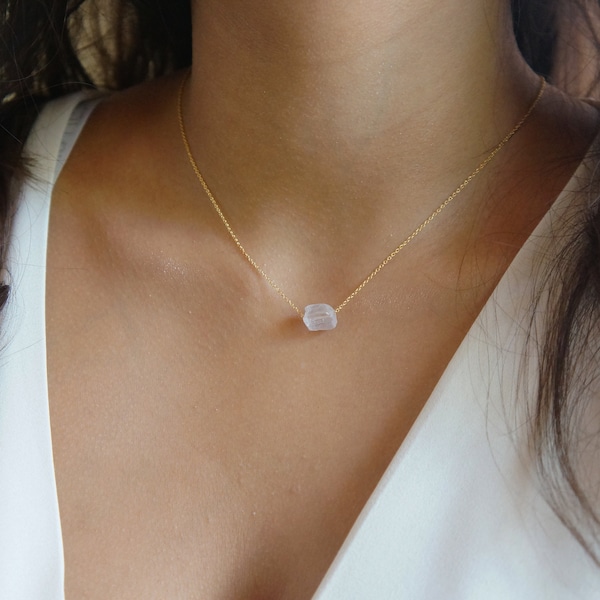 Raw Crystal Necklace Kunzite Necklace Mother  Rough Kunzite Natural Stone Pendant Necklace Spiritual Crystal Necklace