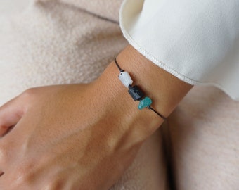 Raw Crystal Bracelet: Black Tourmaline, Adjustable Cord, Spiritual Balance