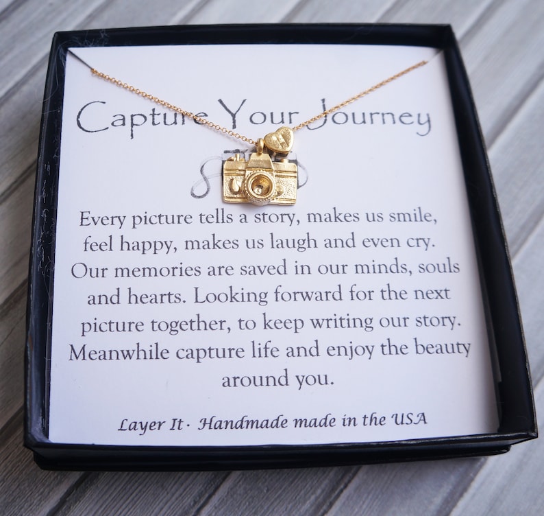 Camera Personalized Necklace Gold Charm Necklace Camera Necklace Best Friend Gift Silver Necklace Graduation Gift Custom Heart Necklace image 3