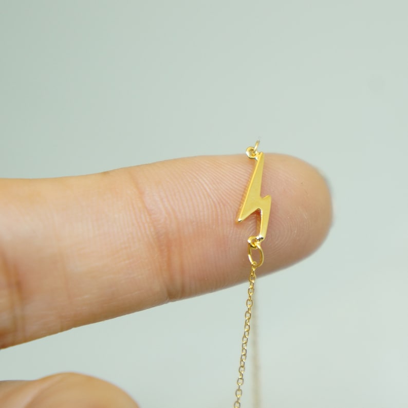 Tiny Lightning Bolt Necklace Small Thunderbolt Gold Charm Etsy