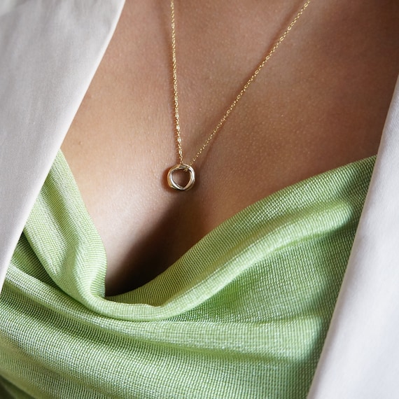 Long Dainty Gold Necklace Delicate Circle 14kt Plated Eternity