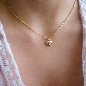 Tiny Gold Puffy Heart Necklace 14Kt Gold Plated Small Heart Necklace for Woman Minimalist Necklace Friendship Necklace Bridesmaids Gifts