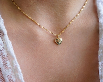 Tiny Gold Puffy Heart Necklace 14Kt Gold Plated Small Heart Necklace for Woman Minimalist Necklace Friendship Necklace Bridesmaids Gifts