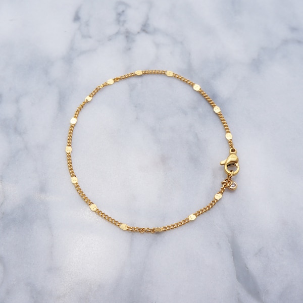 Delicate Gold Bracelet Dainty Sparkling Chain Perfect Gift for Her Thin Bracelet Basic Cable Chain Layering Bracelet