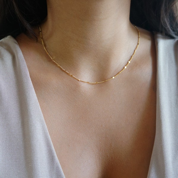 Gold Dainty Sparkle Chain Delicate Thread Chain Minimalist Layering Choker Tiny Chain Necklace Jewelry Gift for Women