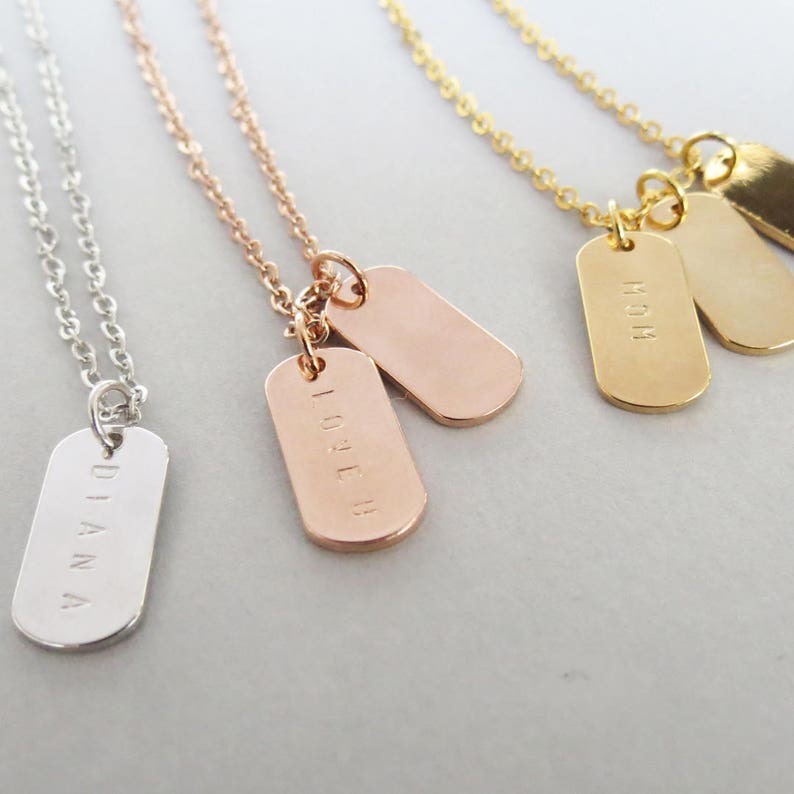 Dog Tag Necklace Gold Bar Necklace Custom Necklace Stamped Etsy