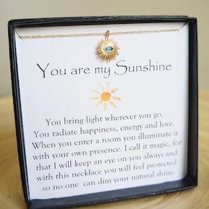 Starburst Evil Eye Necklace: Turquoise Sunbeam Charm, Gift with Card