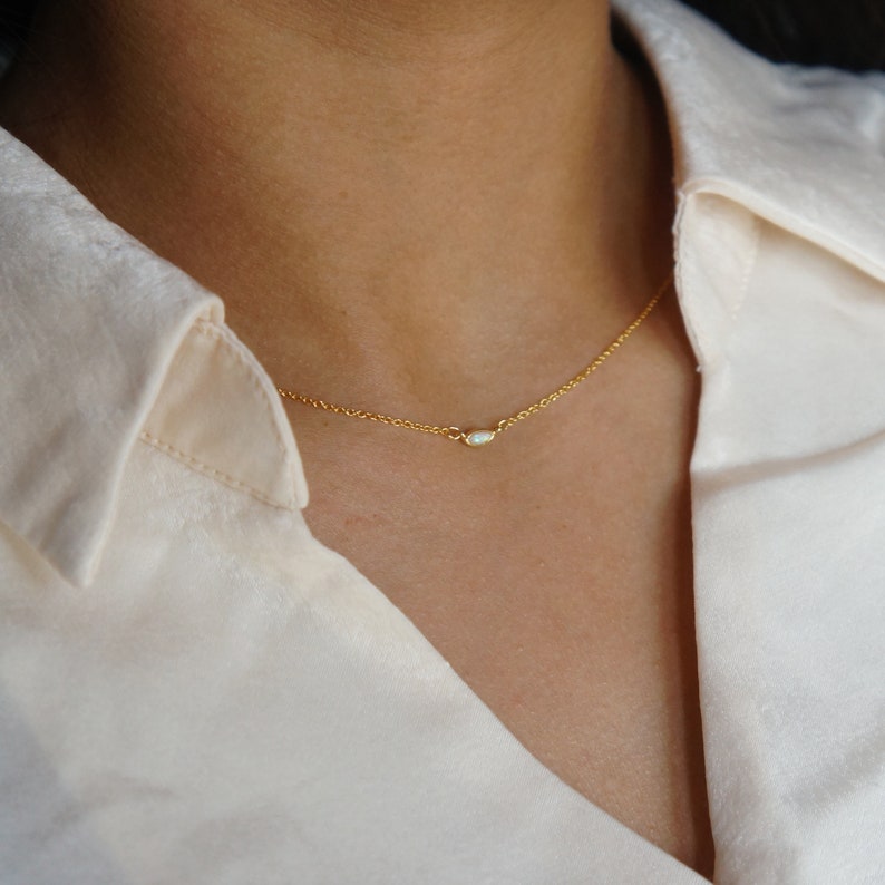 Tiny Opal Necklace Charm Necklace Minimalist Necklace Layering Necklace Gift Simple Dainty Gold Necklace for Women Tiny Necklace Choker image 8