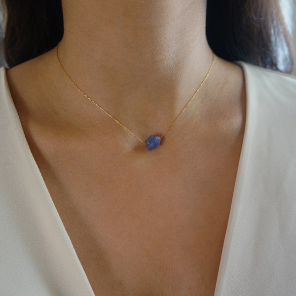 Raw Crystal Necklace Natural TANZANITE Necklace Rough Stone Layering Necklace Tanzanite Stone Pendant December Birthstone Necklace