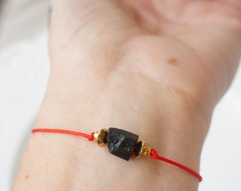Raw Black Tourmaline Cord Bracelet: Unisex Spiritual Protection
