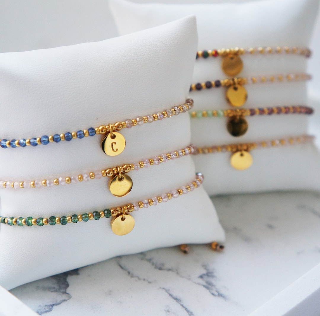 Dainty Initial Bracelet Personalized Gift for Her Hand Stamped Custom Initial Letter Bracelet