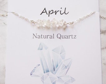 Clear Quartz Necklace: Dainty Beaded April Birthstone Necklace