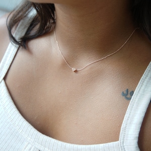 Dainty Necklace Tiny Heart Minimalist Heart Necklace Tiny Hand Stamped Initial CUSTOM Gift Friendship Necklace Bridesmaid Gift Tiny Necklace image 5