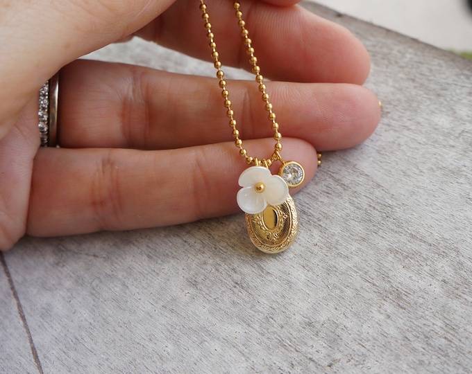 Gold Locket Necklace Gift for Mom Dainty Sentimental Locket Charm Necklace Aesthetical Necklace for Woman Heirloom Jewelry Gift Idea
