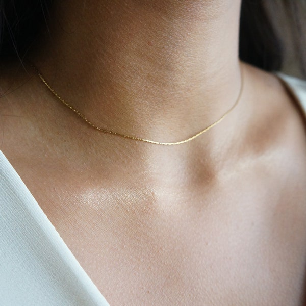 Gold Dainty Snake Chain Thread Chain Choker Ultra Thin Chain Necklace Tiny Necklace Simple Chain Necklace in Gold