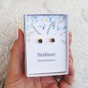 Small Herkimer Diamonds Studs Anniversary Gift Rough Natural Tiny Herkimer Earrings April Birthstone Gift for Woman Best Friends