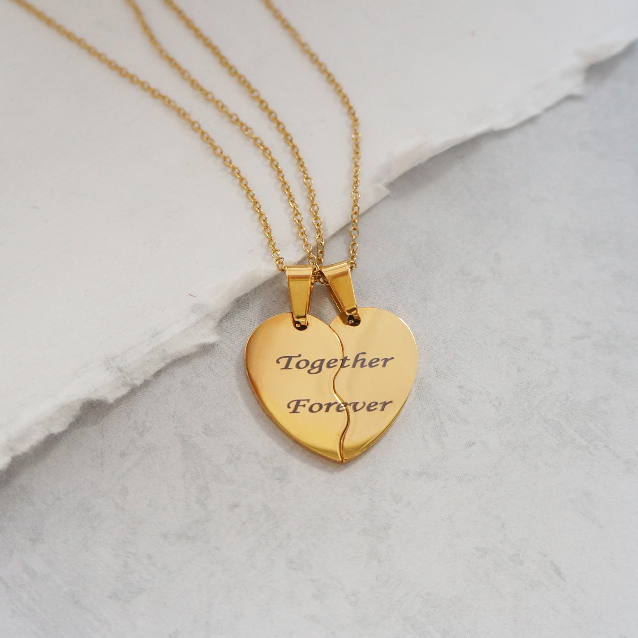 Buy Half Heart TWO Necklaces Split Heart Broken Heart Engraved Heart  Necklaces Best Friends Mother Daughter Sisters SET Gift Couples Online in  India - Etsy