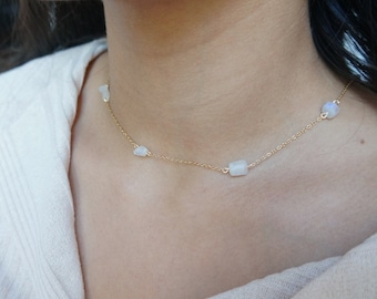 Rough Moonstone Choker Crystal Necklace Gemstone Choker Crystal Necklace Natural Small Moonstone Necklace