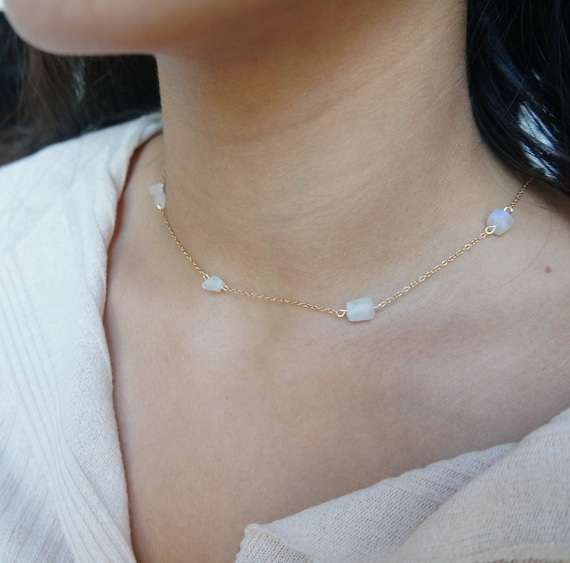Rough Moonstone Choker Crystal Necklace 