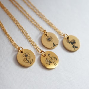 Birth Flower Necklace: Engraved Stainless Steel Floral Pendant