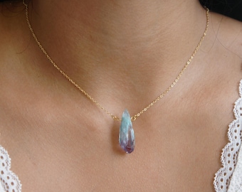 Collar con colgante de amatista y topacio azul, collar de piedras preciosas naturales, regalo de cristal de buena energía para ella.