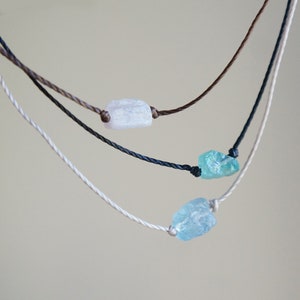 Raw Crystal Choker Natural Stones Powerful Necklace Adjustable Cord Necklace Layered Choker Aquamarine Apatite Moonstone Dainty Choker