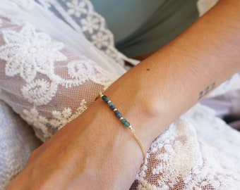 Tiny Blue Green Tourmaline Bracelet Dainty Gift 14kt Gold Filled Beads Protection Bracelet Gemstone Bracelet Layering Delicate Bracelet