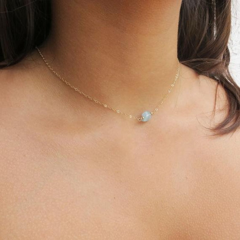 Raw Crystal Necklace Aquamarine Necklace March Birthstone Rough Stone Layering Necklace Natural Aquamarine Stone Pendant Healing Necklace